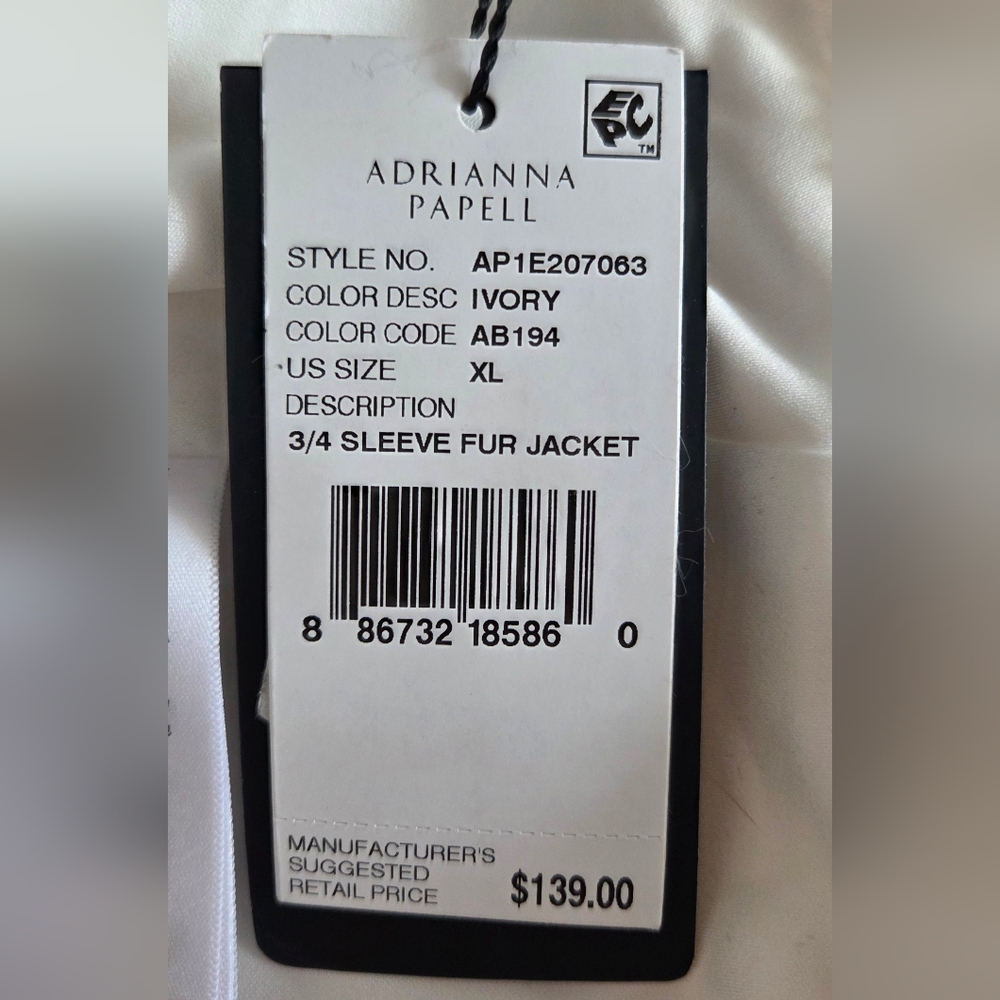 Adrianna Papell Ivory 3/4 Sleeve Fur Jacket - Picture 7 of 10